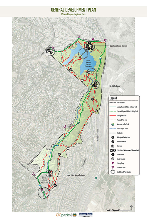 Peters Canyon map with existing and proposed trails and amenities as described in GDP document above