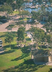 Aerial overlook of Dana Point Harbor.