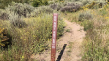 Grass lined dirt trail with a "Do Not Enter" sign