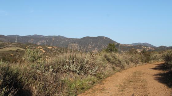 A trail with a view of Santa Ana mountains in Baker Canyon