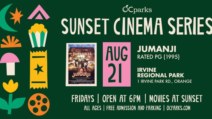 2026 Sunset Cinema Series Jumanji event on August 21 at Irvine Regional Park