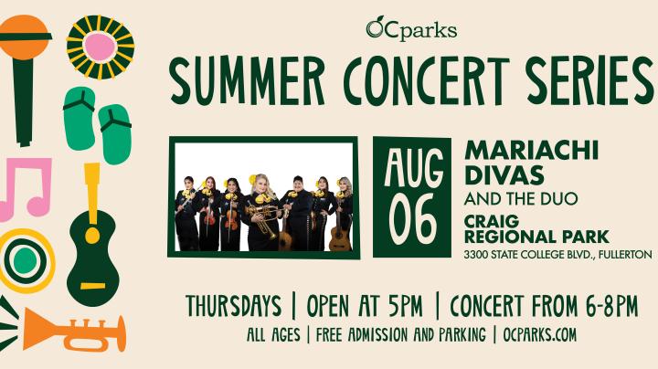 2026 Summer Concert Series Mariachi Divas event on August 6 at Craig Regional Park.