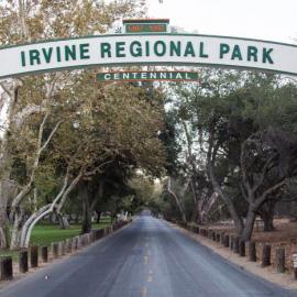 Archway over a road, saying Irvine Regional Park