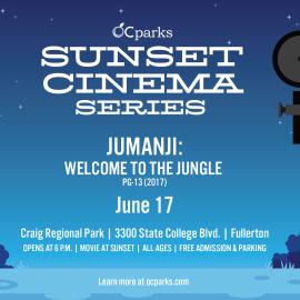 Sunset Cinema Jumanji: Welcome to the Jungle. June 17 at Craig Regional Park