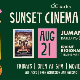2026 Sunset Cinema Series Jumanji event on August 21 at Irvine Regional Park