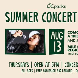 2026 Summer Concert Series Como la Flor Band: A Tribute to Selena event on August 13 at Mile Square Regional Park.