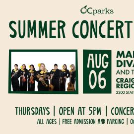 2026 Summer Concert Series Mariachi Divas event on August 6 at Craig Regional Park.