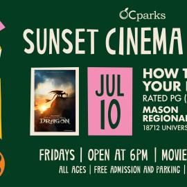 2026 Sunset Cinema Series How to Train Your Dragon event on July 10 at William Mason Regional Park
