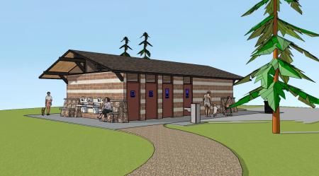 Rendering of a craftsman-style park restroom building